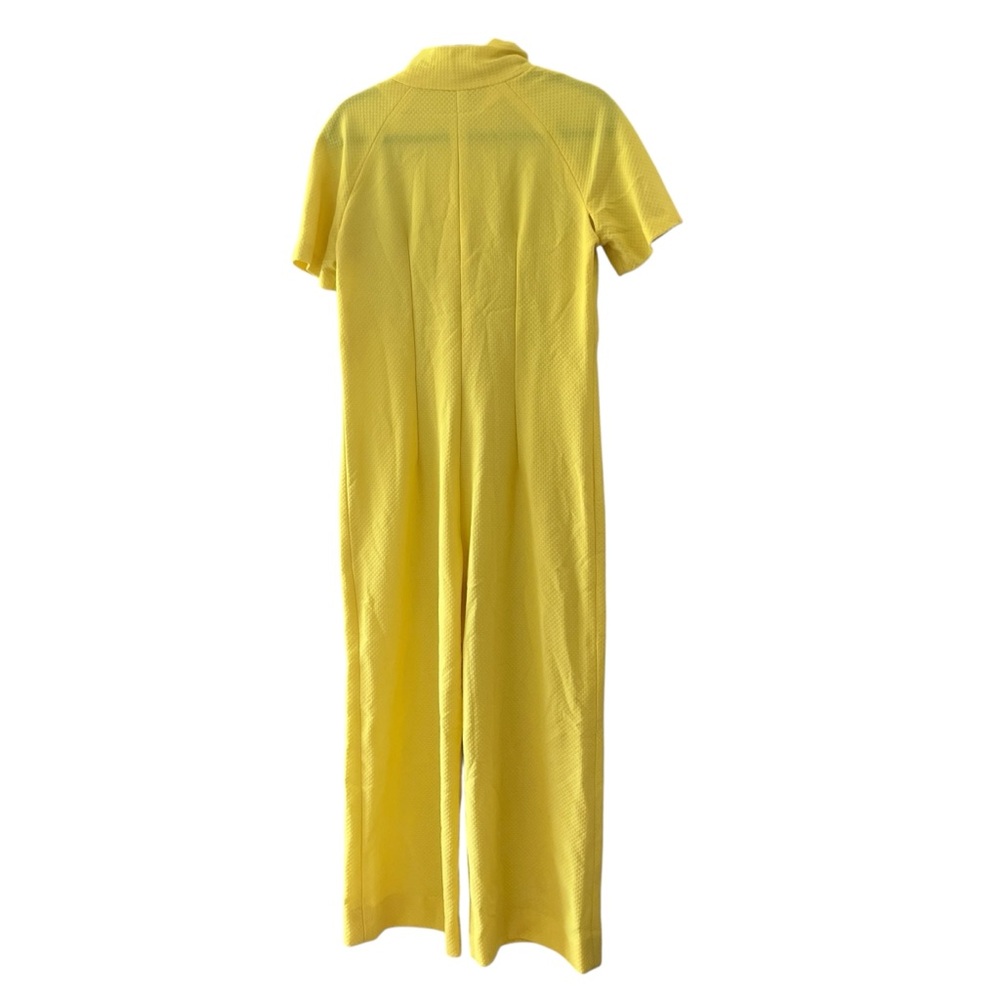 Vintage 60s Yellow Jumpsuit Short Sleeve Textured Knit Colorful Mod